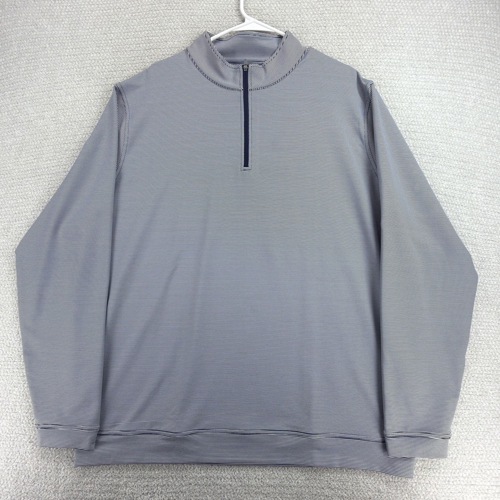 Peter Millar Perth Sugar Stripe Quarter Zip Mens XXL Navy White Golf Pullover